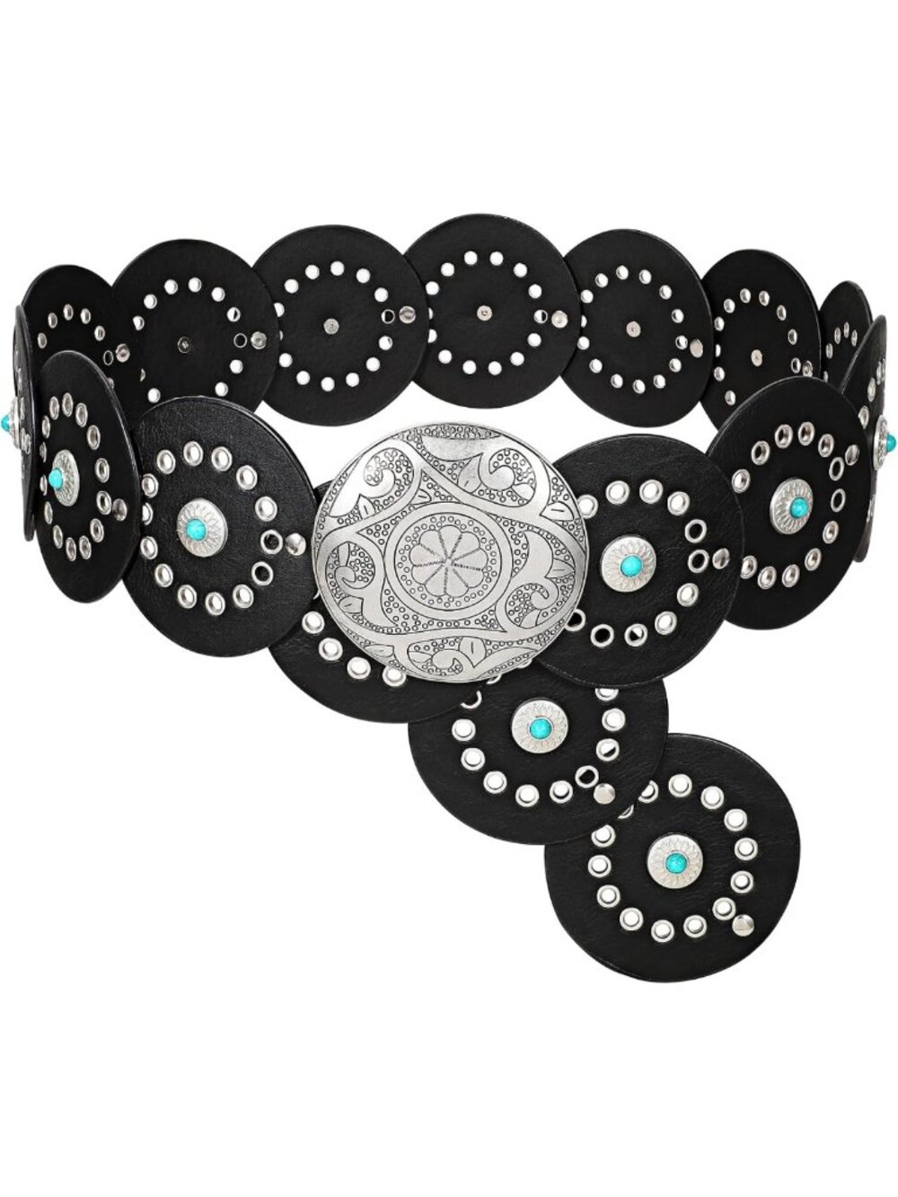 Boho Western PU Leather Belt for Women - Wide Cowgirl Concho Disc Waist Belt